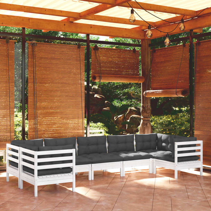 Set Mobilier Grădină Cu Perne Crem, 7 Piese, Lemn Masiv Pin