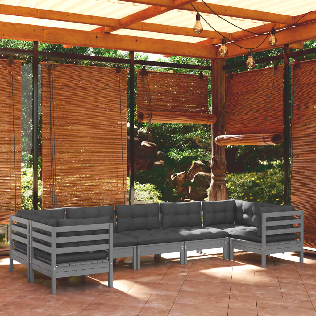 Set Mobilier Grădină Cu Perne Crem, 7 Piese, Lemn Masiv Pin