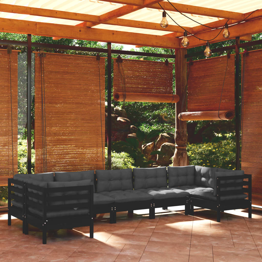 Set Mobilier Grădină Cu Perne Crem, 7 Piese, Lemn Masiv Pin