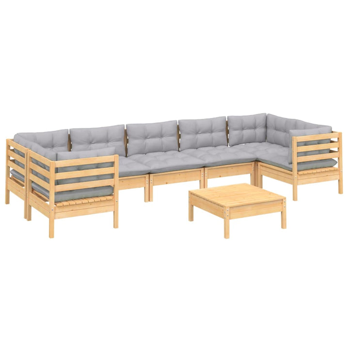 Set Mobilier De Grădină Cu Perne, 8 Piese, Gri, Lemn De Pin