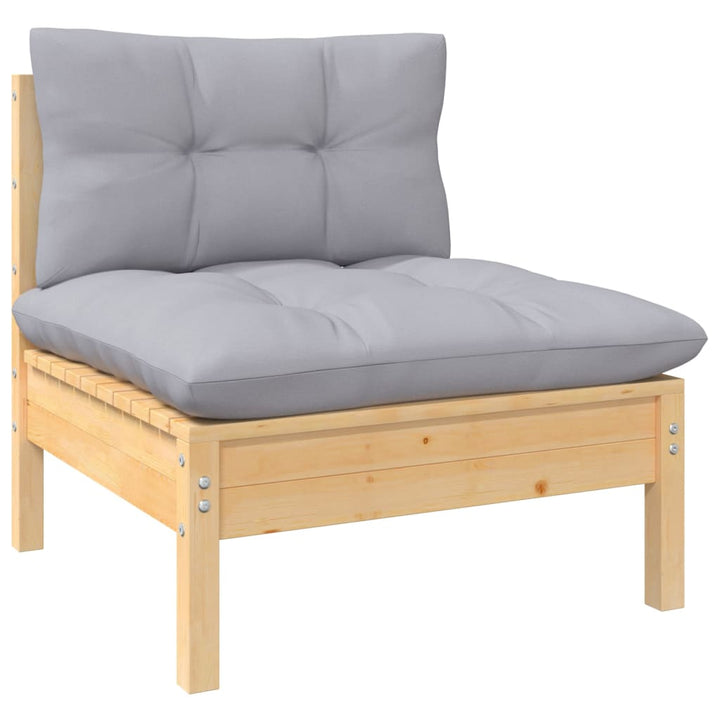 Set Mobilier De Grădină Cu Perne, 8 Piese, Gri, Lemn De Pin