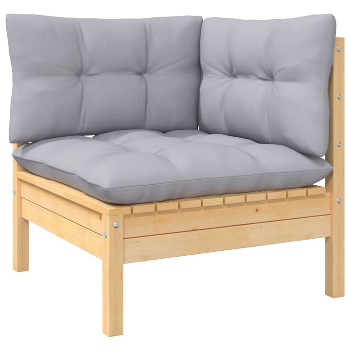 Set Mobilier De Grădină Cu Perne, 8 Piese, Gri, Lemn De Pin