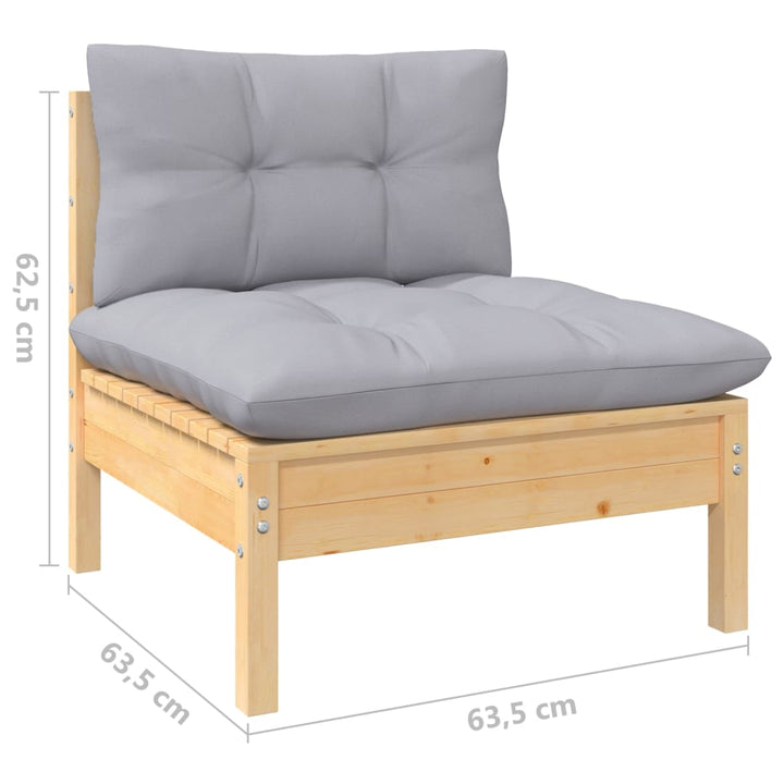 Set Mobilier De Grădină Cu Perne, 8 Piese, Gri, Lemn De Pin