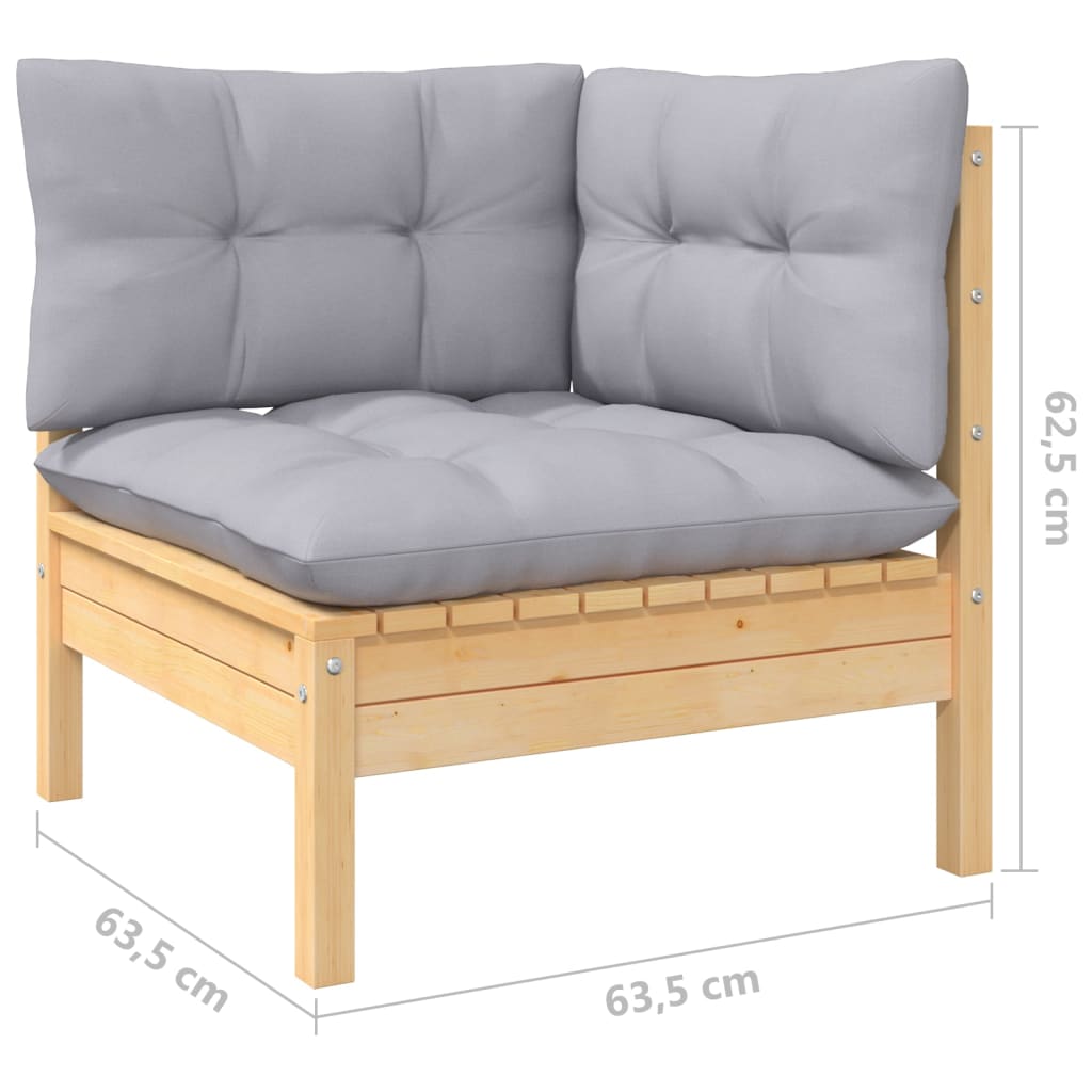 Set Mobilier De Grădină Cu Perne, 8 Piese, Gri, Lemn De Pin
