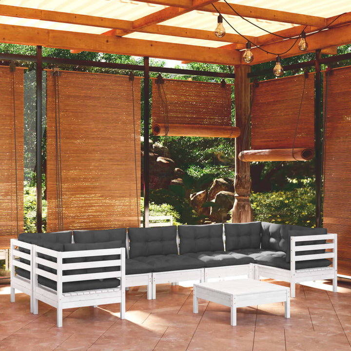 Set Mobilier De Grădină Cu Perne, 8 Piese, Gri, Lemn De Pin