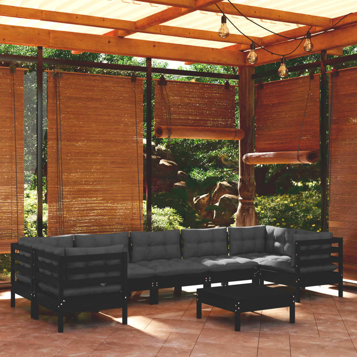 Set Mobilier De Grădină Cu Perne, 8 Piese, Gri, Lemn De Pin