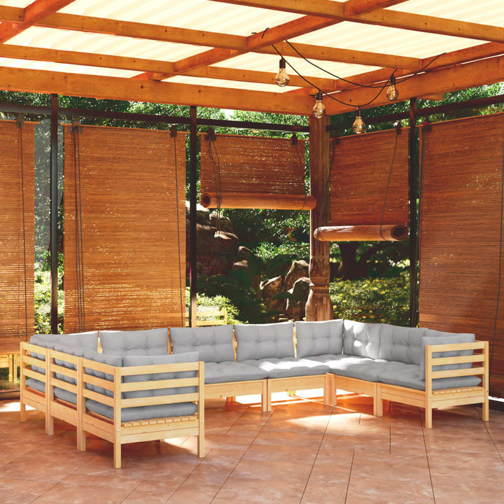 Set Mobilier De Grădină Cu Perne, 9 Piese, , Lemn Masiv Pin