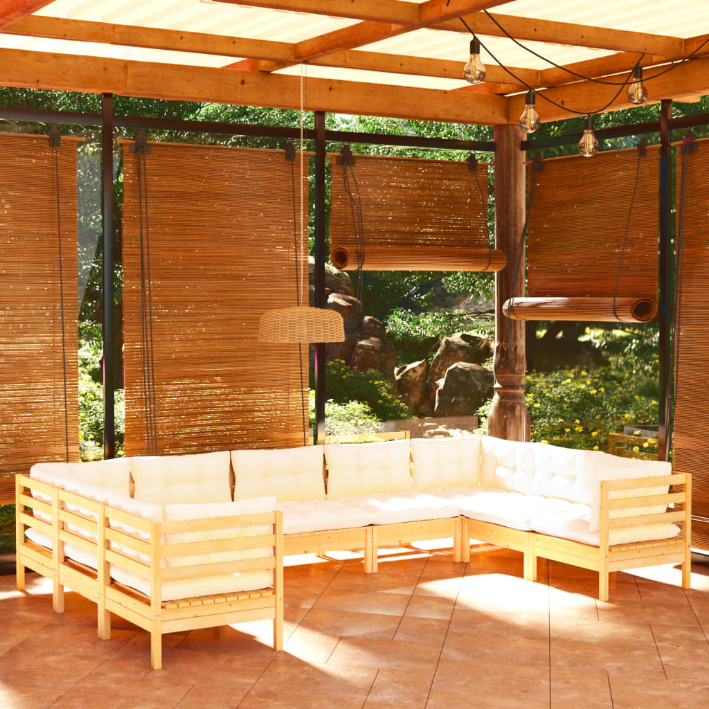 Set Mobilier De Grădină Cu Perne, 9 Piese, , Lemn Masiv Pin