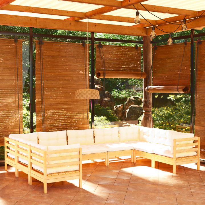 Set Mobilier De Grădină Cu Perne, 9 Piese, , Lemn Masiv Pin