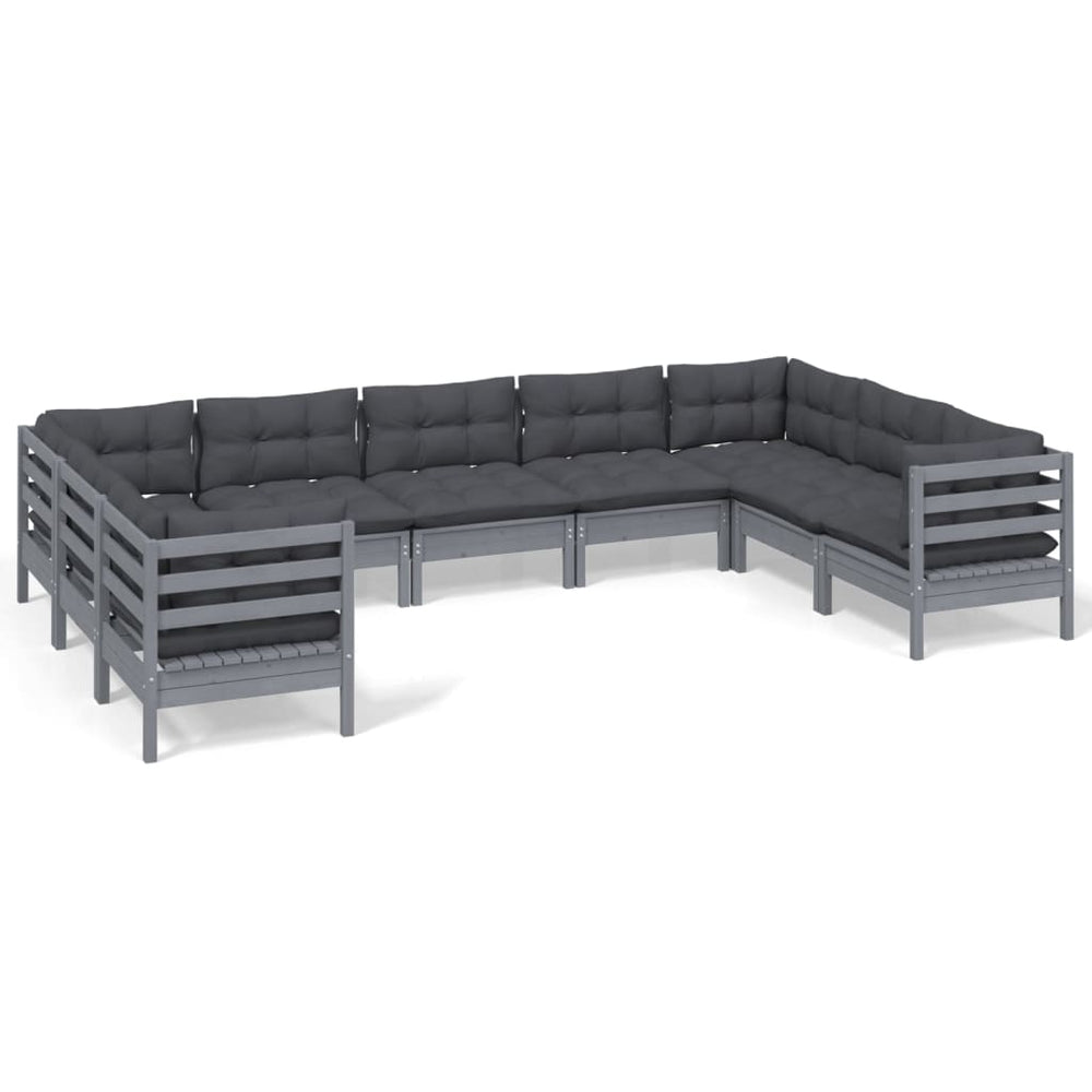 Set Mobilier De Grădină Cu Perne, 9 Piese, , Lemn Masiv Pin