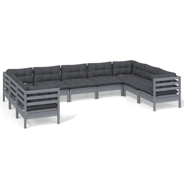 Set Mobilier De Grădină Cu Perne, 9 Piese, , Lemn Masiv Pin