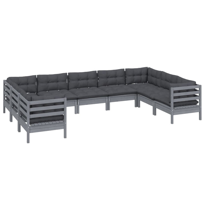 Set Mobilier De Grădină Cu Perne, 9 Piese, , Lemn Masiv Pin