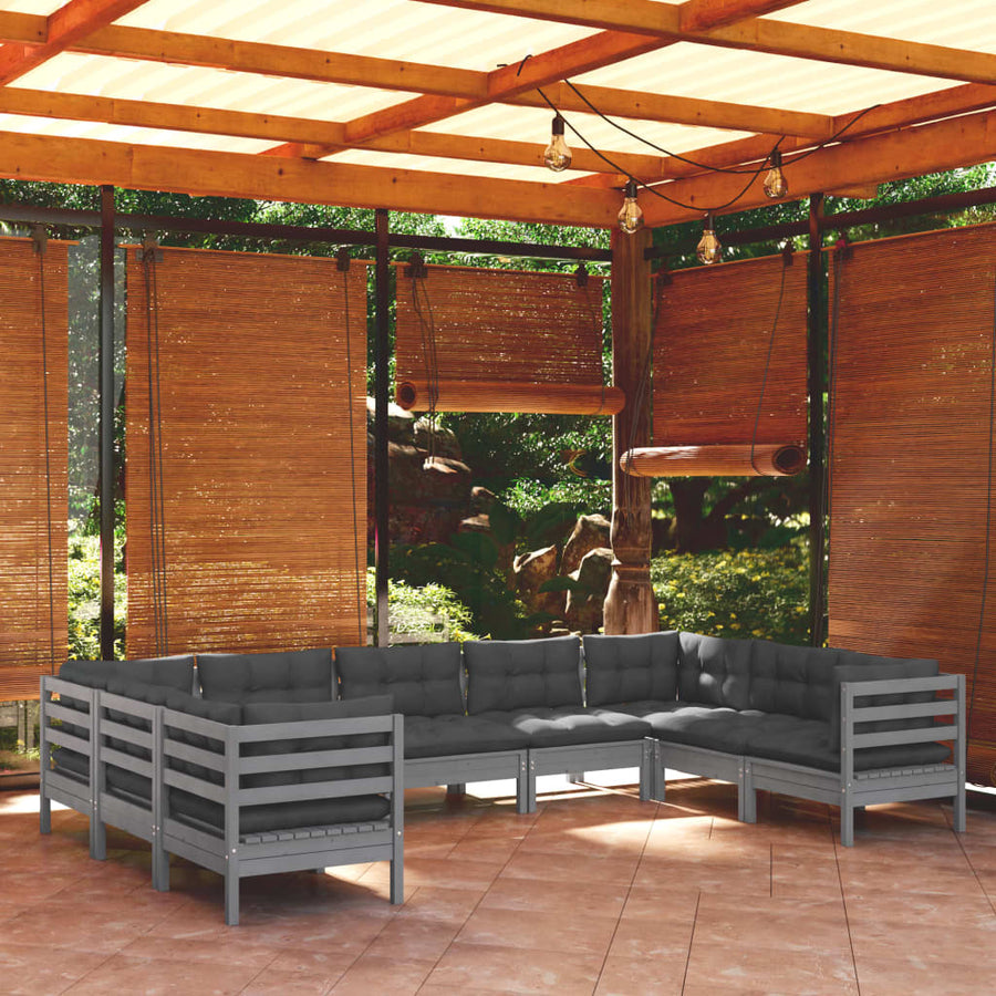 Set Mobilier De Grădină Cu Perne, 9 Piese, , Lemn Masiv Pin