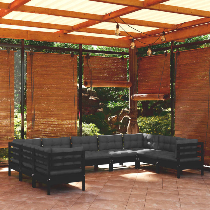 Set Mobilier De Grădină Cu Perne, 9 Piese, , Lemn Masiv Pin
