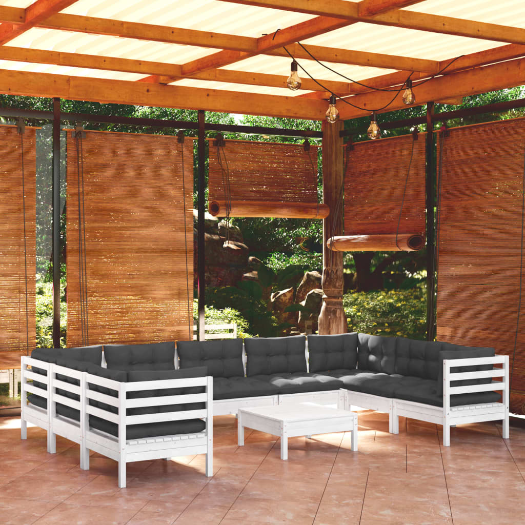 Set Mobilier Grădină Cu Perne, 10 Piese, , Lemn De Pin