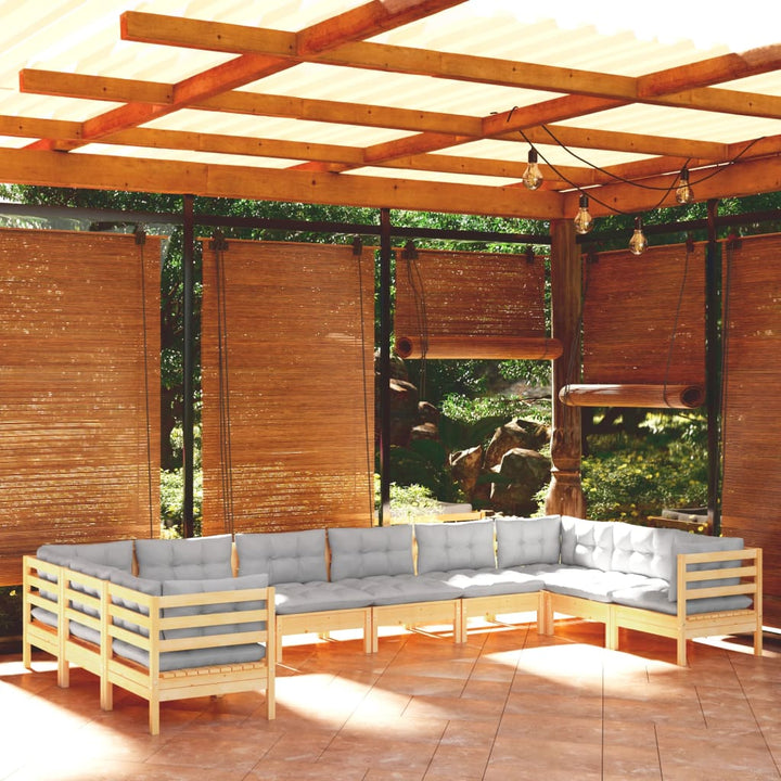 Set Mobilier Grădină Cu Perne, 10 Piese, , Lemn De Pin