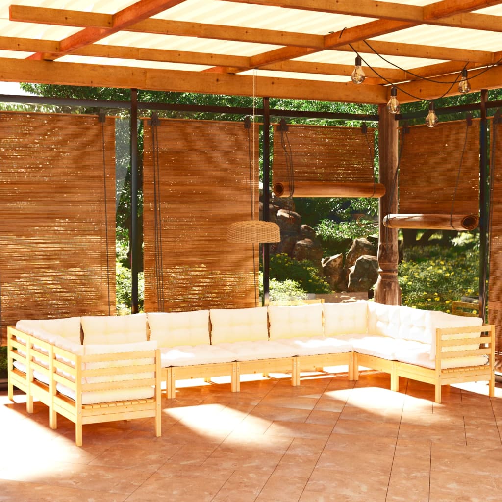 Set Mobilier Grădină Cu Perne, 10 Piese, , Lemn De Pin