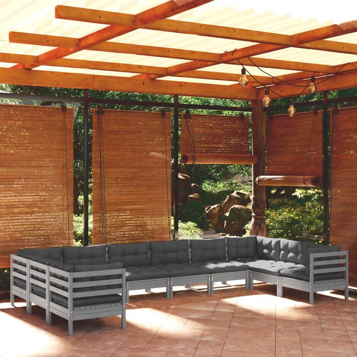 Set Mobilier Grădină Cu Perne, 10 Piese, , Lemn De Pin