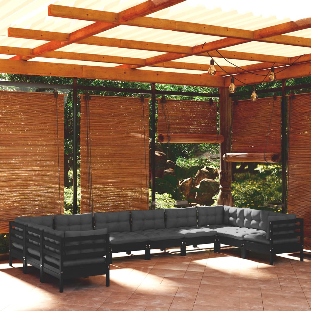 Set Mobilier Grădină Cu Perne, 10 Piese, , Lemn De Pin