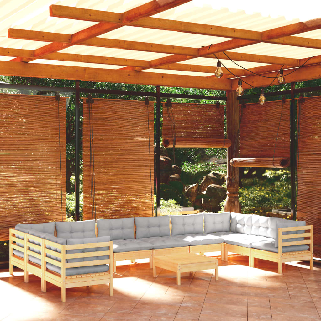 Set Mobilier Grădină Cu Perne, 11 Piese, , Lemn De Pin