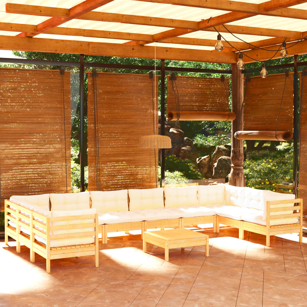 Set Mobilier Grădină Cu Perne, 11 Piese, , Lemn De Pin