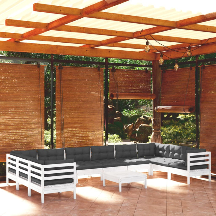 Set Mobilier Grădină Cu Perne, 11 Piese, , Lemn De Pin