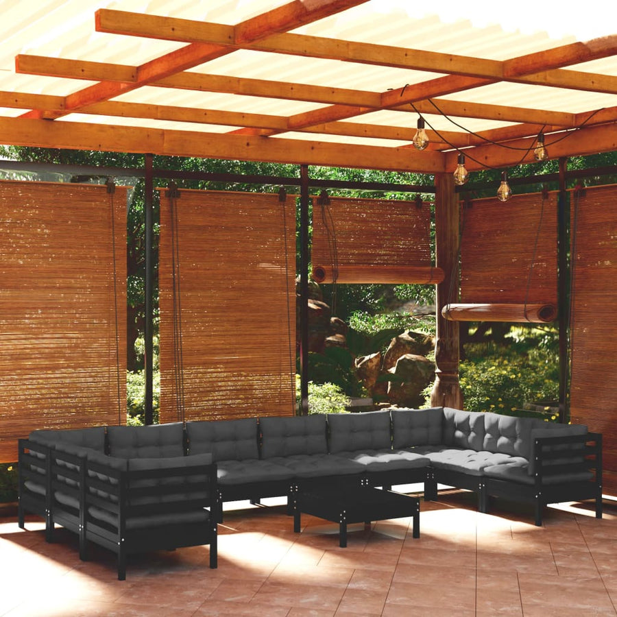 Set Mobilier Grădină Cu Perne, 11 Piese, , Lemn De Pin