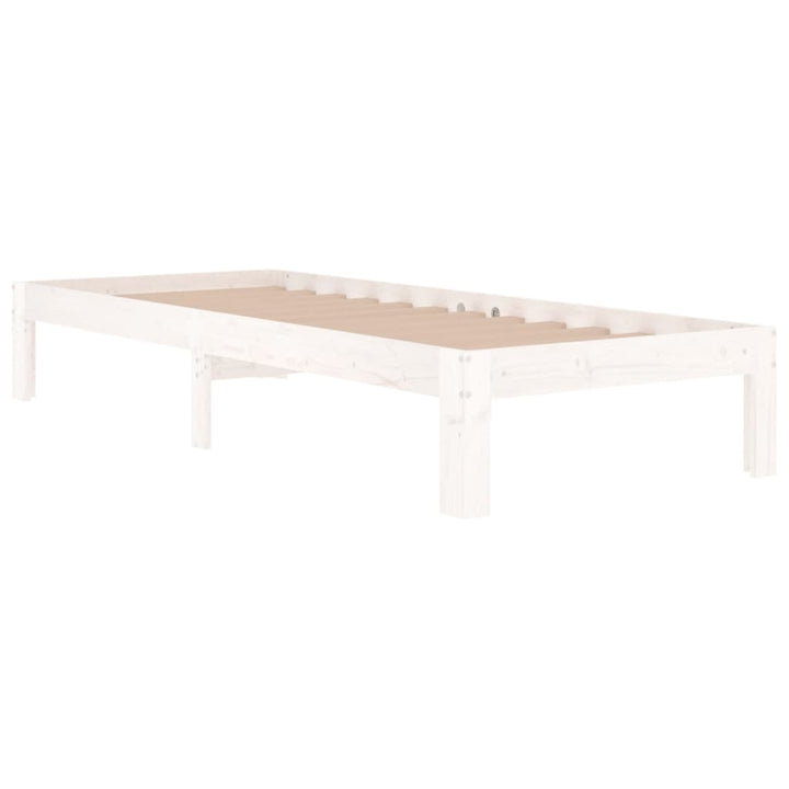 Cadru De Pat Mic Single, Alb, 75X190 Cm, Lemn Masiv