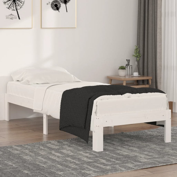 Cadru De Pat Mic Single, Alb, 75X190 Cm, Lemn Masiv