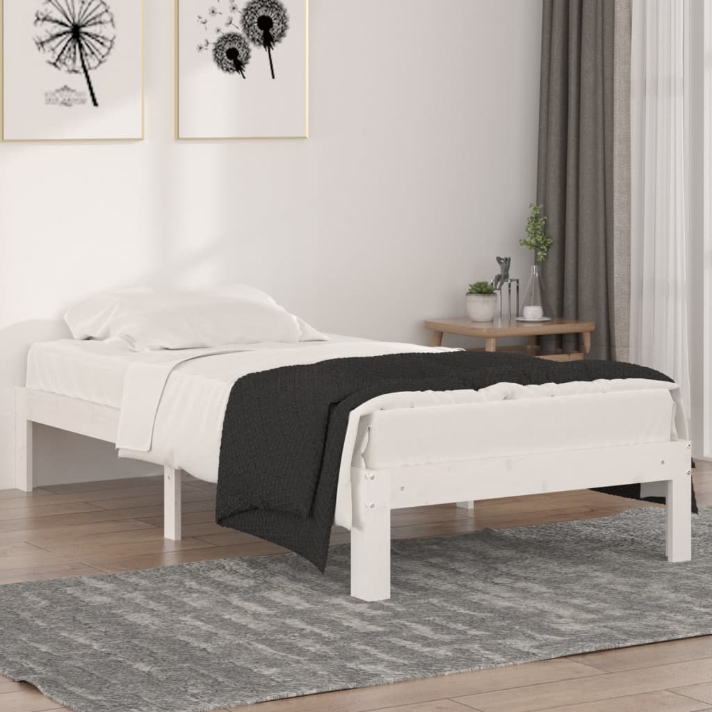Cadru De Pat Single, Alb, 90X190 Cm, Lemn Masiv