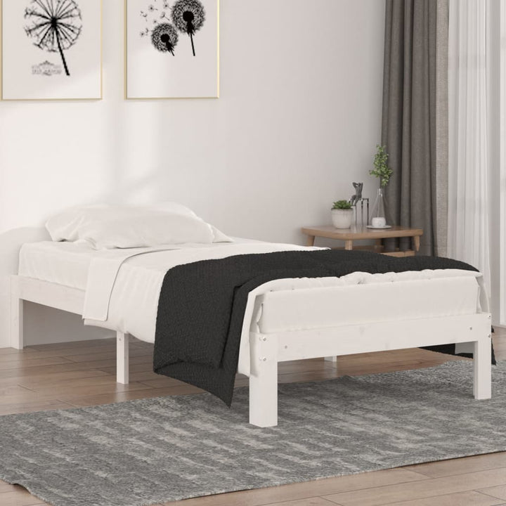 Cadru De Pat Single, Alb, 90X190 Cm, Lemn Masiv
