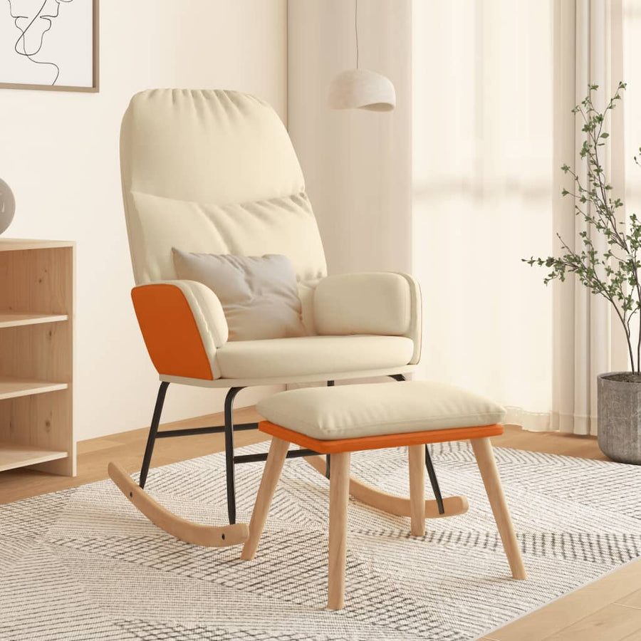 Scaun Balansoar Cu Taburet, Crem, Textil