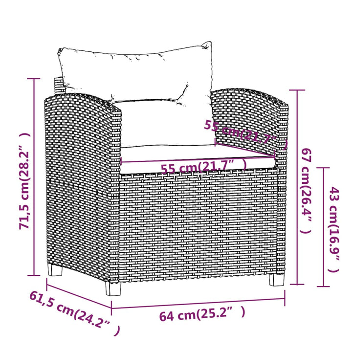 Set Mobilier De Grădină Cu Perne, 3 Piese, Gri, Poliratan
