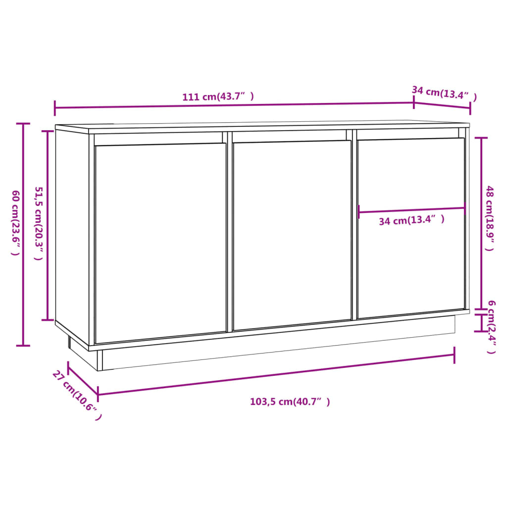 Dulap, 111X34X60 Cm, Lemn Masiv De Pin