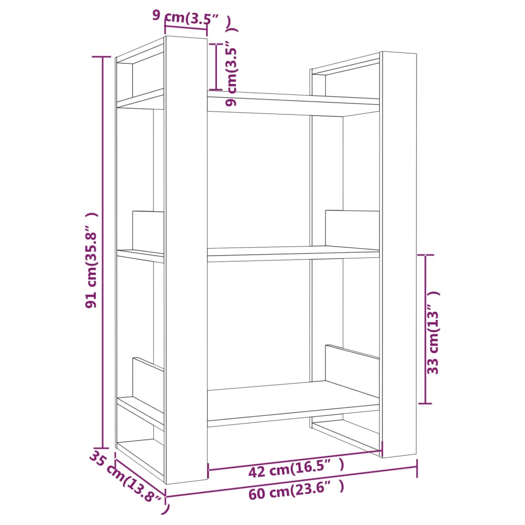 Bibliotecă/Separator Cameră, 60X35X91 Cm, Lemn Masiv Pin