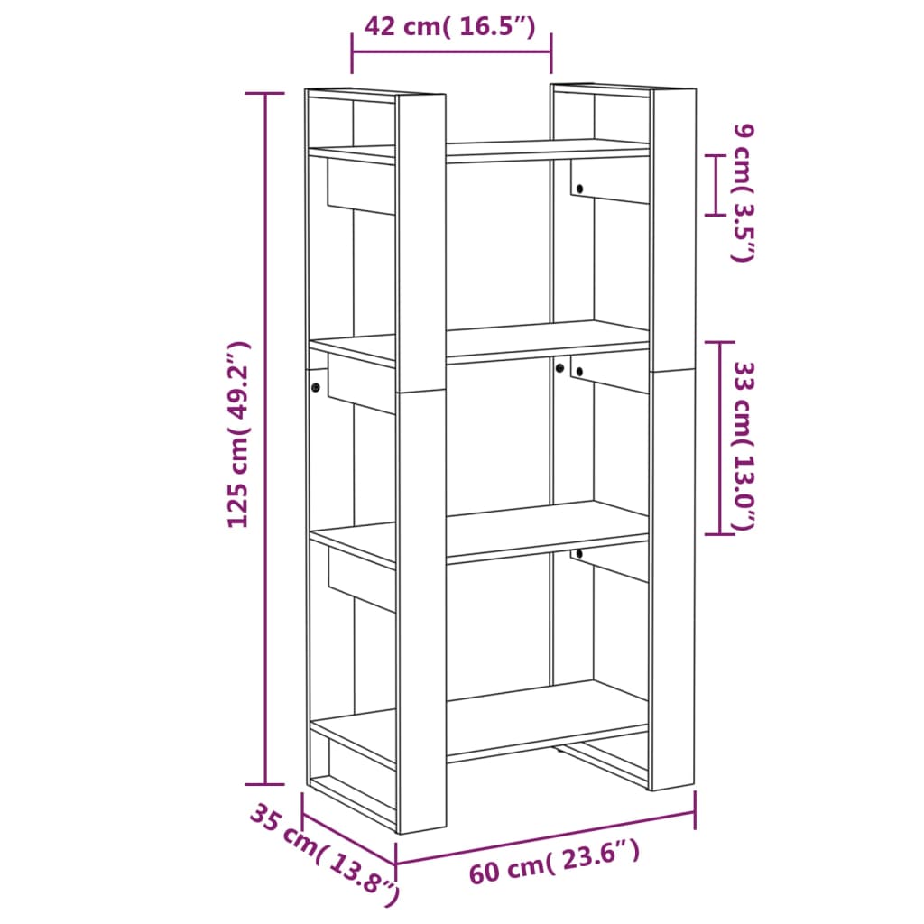 Bibliotecă/Separator Cameră,, 60X35X125 Cm, Lemn Masiv Pin