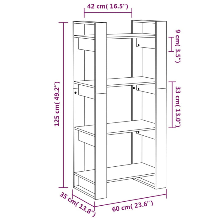 Bibliotecă/Separator Cameră,, 60X35X125 Cm, Lemn Masiv Pin