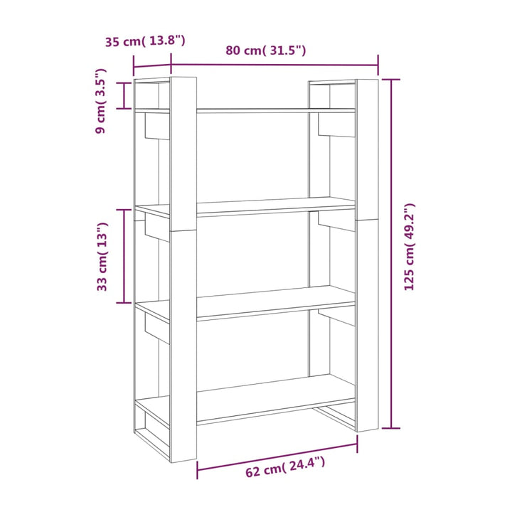 Bibliotecă/Separator Cameră, , 80X35X125 Cm, Lemn Masiv Pin