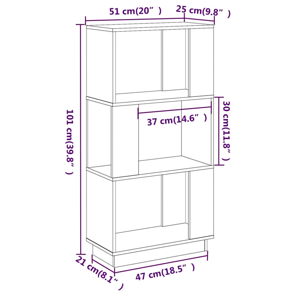 Bibliotecă/Separator Cameră, , 51X25X101 Cm Lemn Masiv Pin