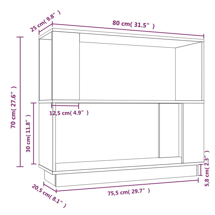 Bibliotecă/Separator Cameră, , 80X25X70 Cm, Lemn Masiv Pin