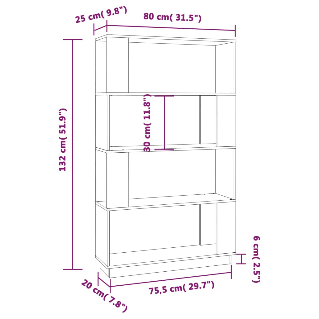 Bibliotecă/Separator Cameră , 80X25X132 Cm Lemn Pin
