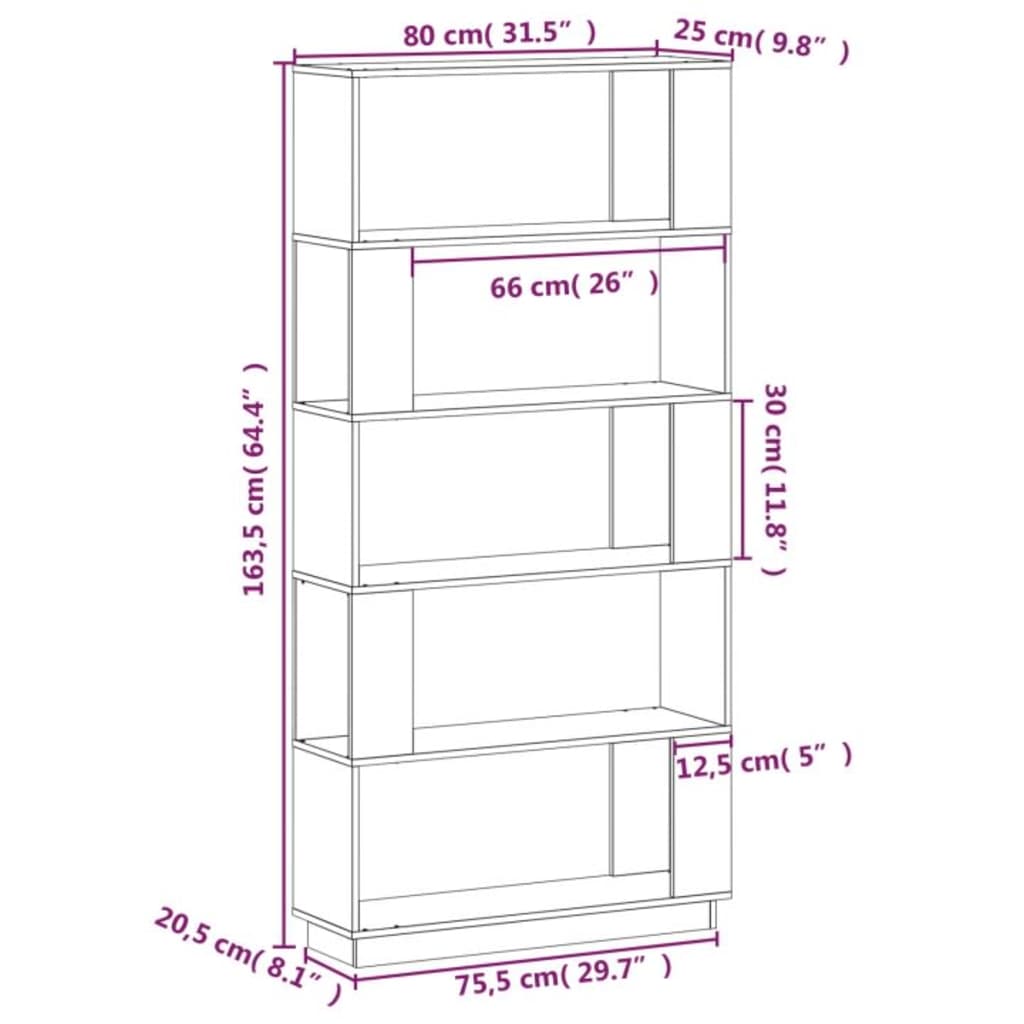 Bibliotecă/Separator Cameră, , 80X25X163,5 Cm Lemn Masiv Pin