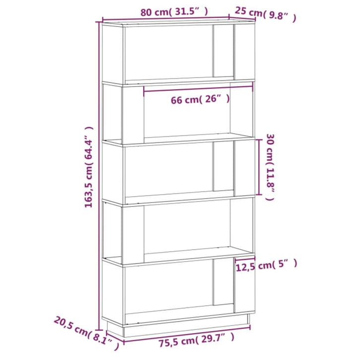 Bibliotecă/Separator Cameră, , 80X25X163,5 Cm Lemn Masiv Pin