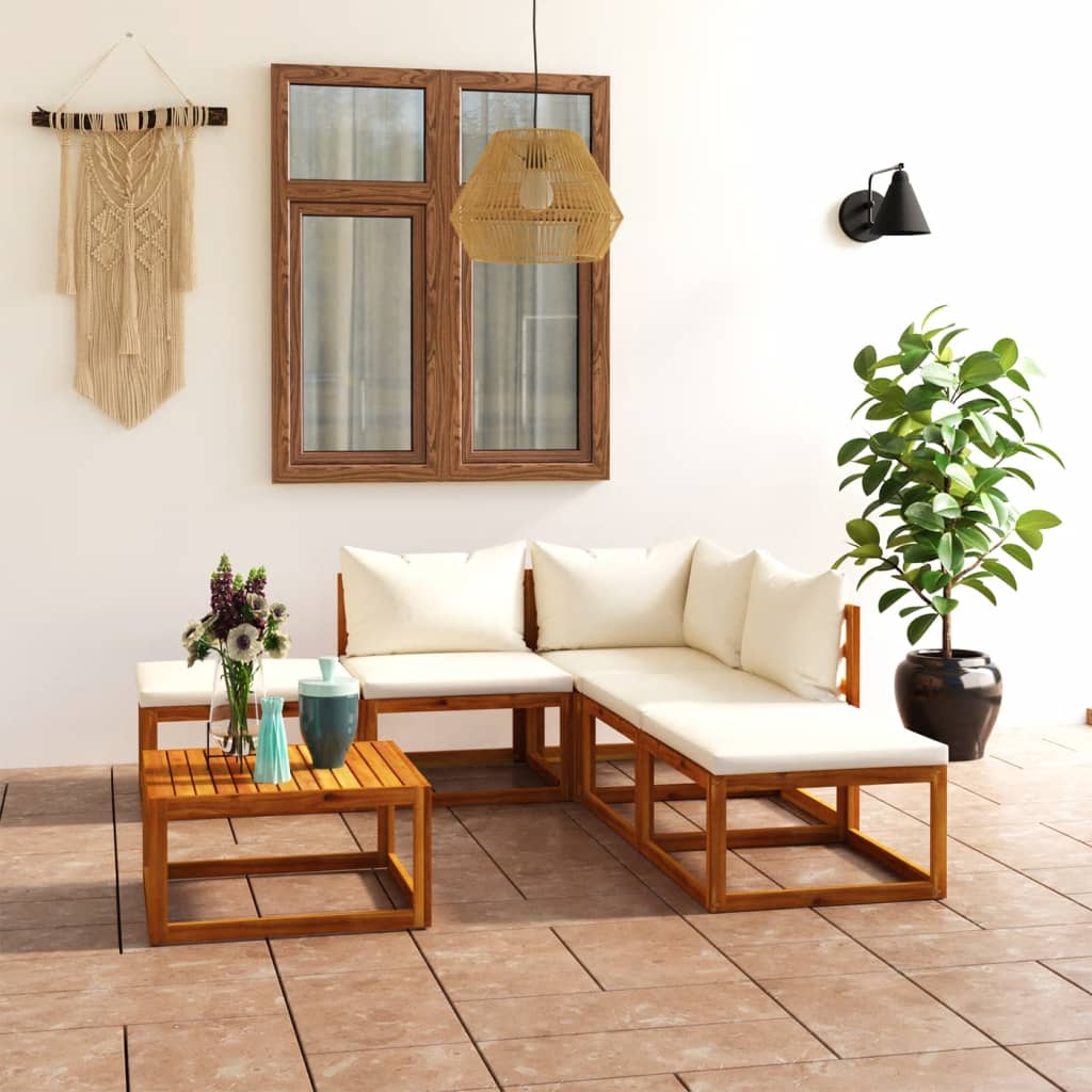 Set Mobilier De Grădină Cu Perne, 5 Piese, Lemn Masiv De Acacia