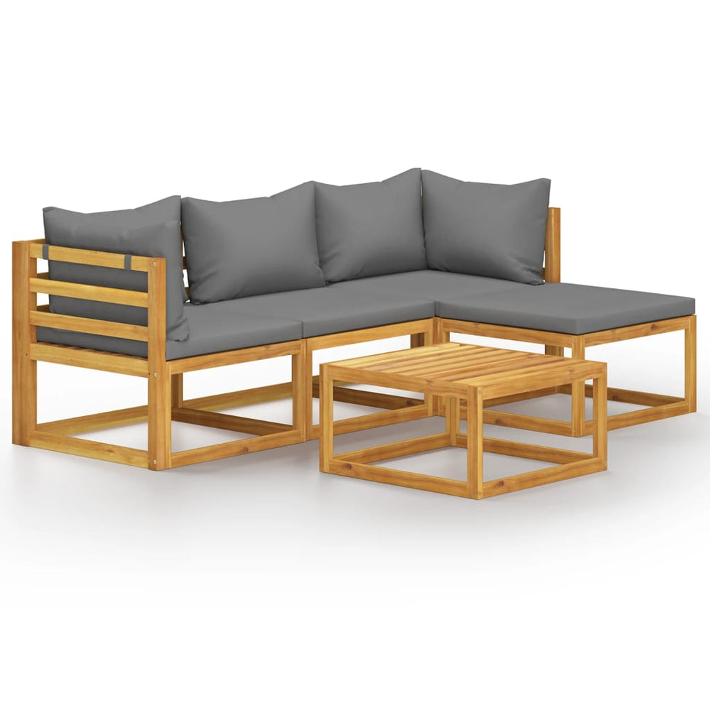 Set Mobilier De Grădină Cu Perne, 5 Piese, Lemn Masiv De Acacia