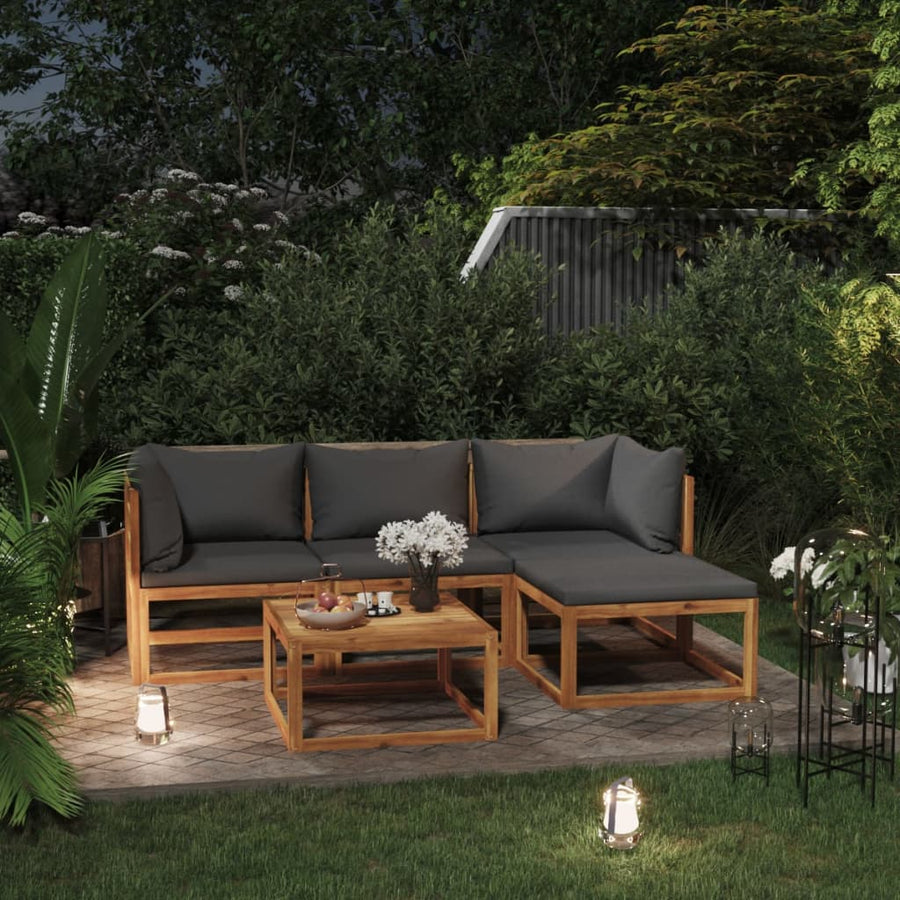 Set Mobilier De Grădină Cu Perne, 5 Piese, Lemn Masiv De Acacia