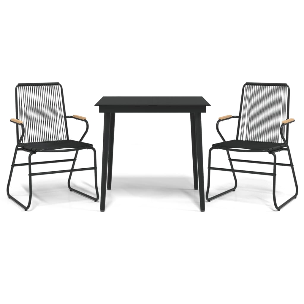 Set Cu Masă Pentru Grădină, 3 Piese, Pvc Negru, Ratan
