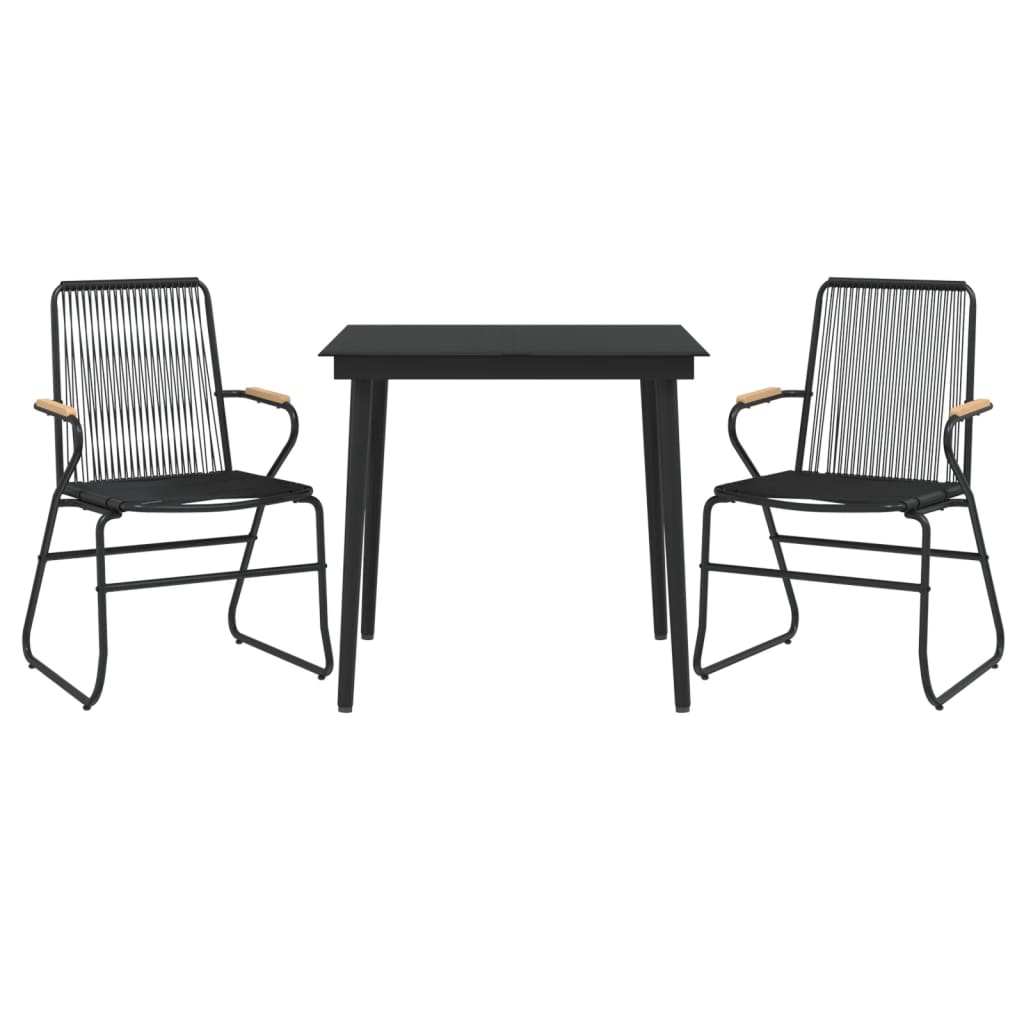 Set Cu Masă Pentru Grădină, 3 Piese, Pvc Negru, Ratan
