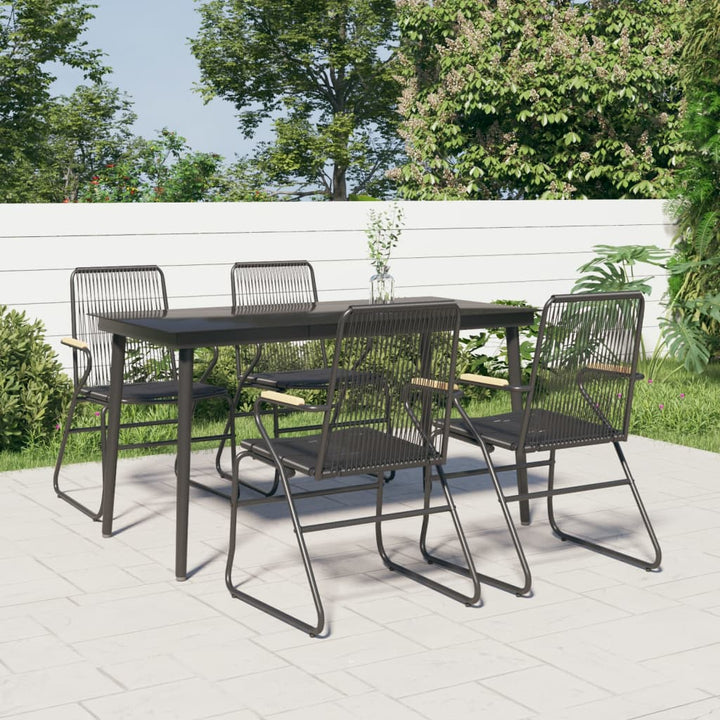 Set Cu Masă Pentru Grădină, 3 Piese, Pvc Negru, Ratan
