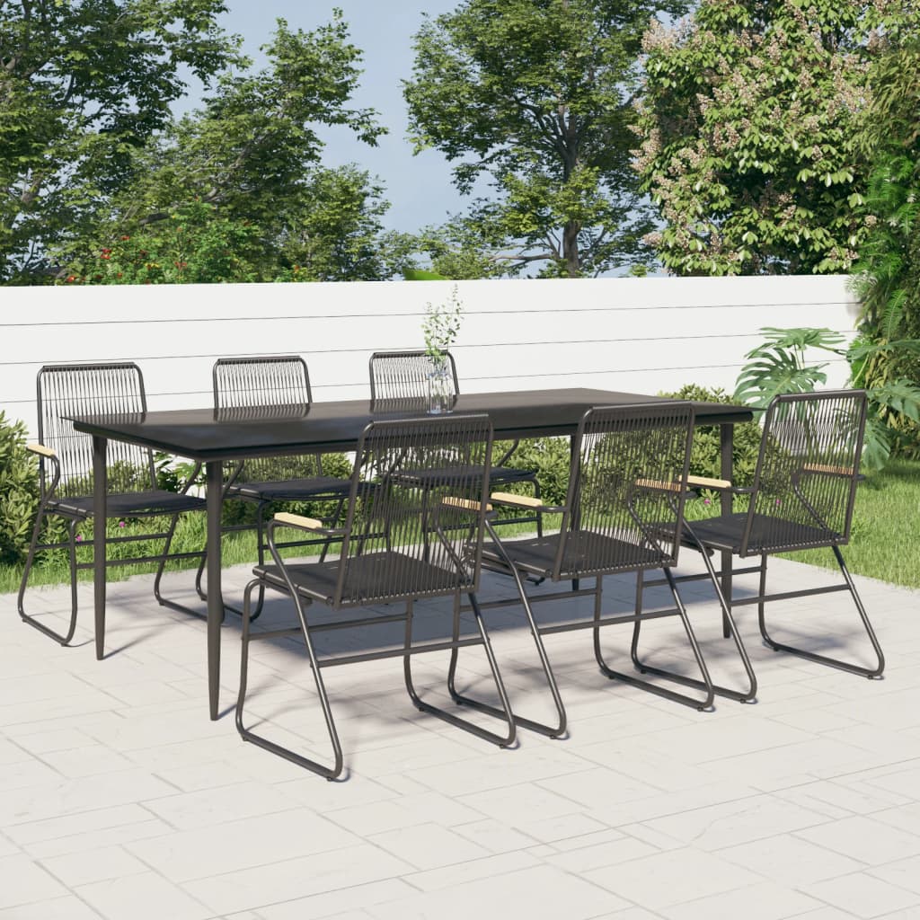 Set Cu Masă Pentru Grădină, 3 Piese, Pvc Negru, Ratan